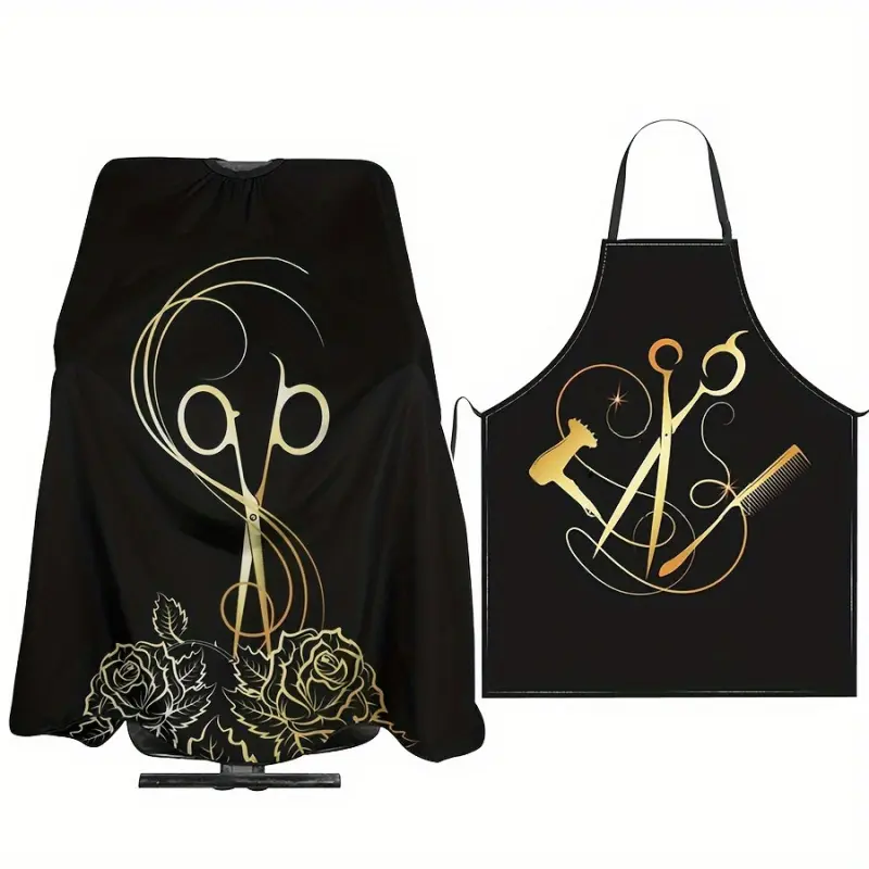 2pcs Professional Barber Apron Set - Adjustable Hair Cutting Cape & Easy-Clean Haircut Cape for All Salon Needs - Barber Accessories