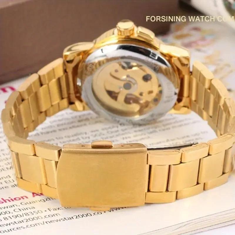 Women's Automatic Mechanical Watch, Analog Mechanical Watch - Luxury Gold Hollow Dial with Luminous Hands, Stainless Steel Strap, Suitable for Formal and Leisure Activities - Ideal Gift for Women's Christmas, Birthday, and New Year