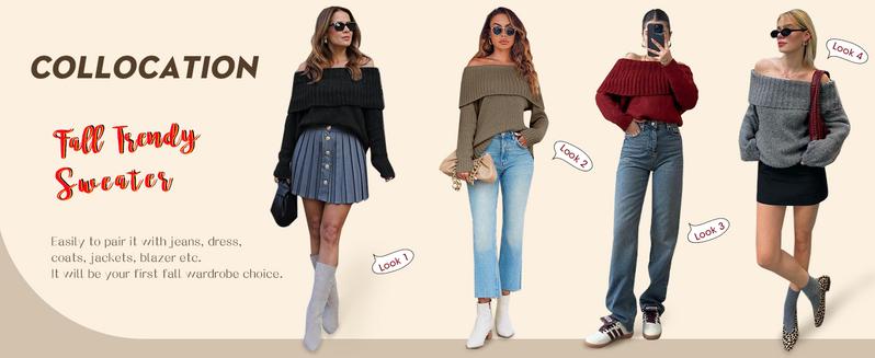 Saodimallsu Womens Off The Shoulder Sweaters Oversized Long Sleeve Loose Ribbed Knit Fall Trendy Pullover Tops Knitwear Womenswear Saodimallsu Womens Off The Shoulder Sweaters Oversized Long Sleeve Loose Ribbed Knit Fall Trendy Pullover Tops Knitwear Womenswear