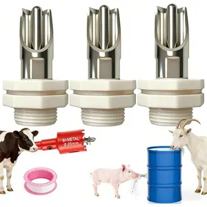 3-Pack Pig Water Nipple for Barrel Kit - Stainless Steel Automatic Hog Waterer with Leak-Proof Tank Connectors - Heavy Duty Piglet Feeder Drinker System for Pigs, Goats, Livestock