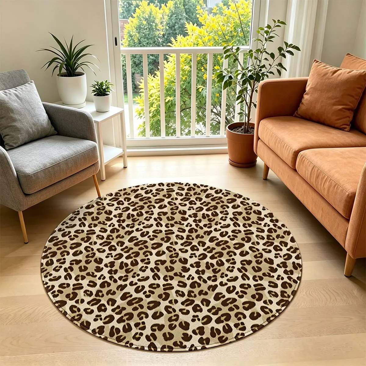 Circular Rug 4 Feet, Area Rug, Leopard Print, Non-Slip Office Chair Mat, Protect Hardwood Floors, Refresh Home Aesthetics, Leopard Print Rugs