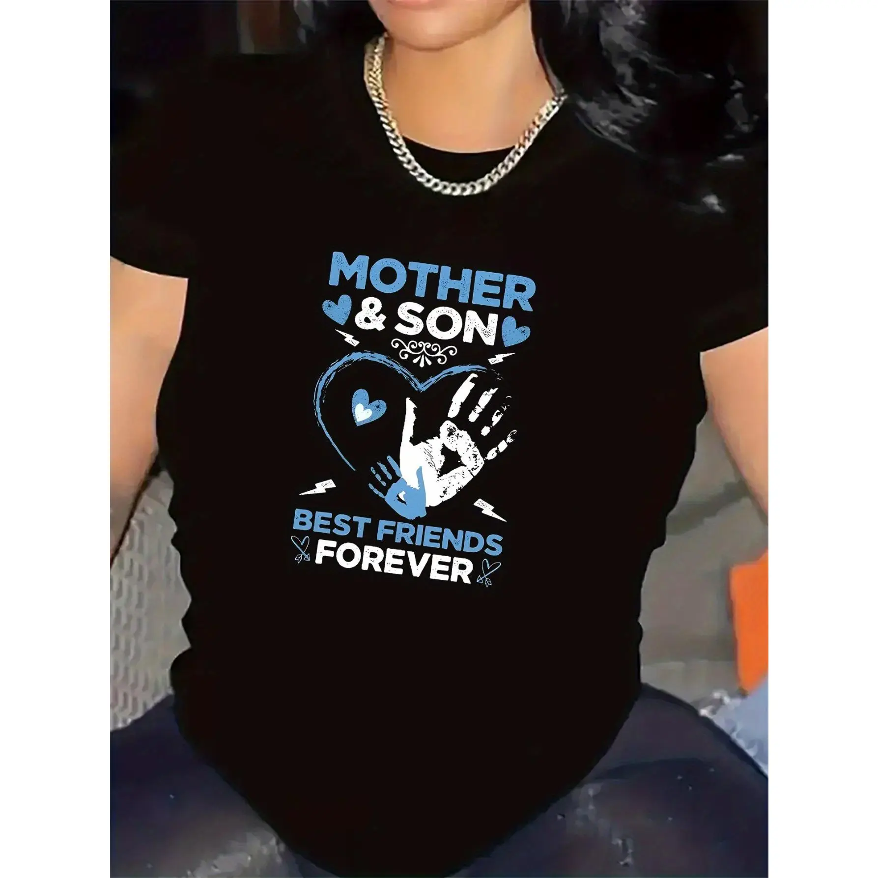 women Short-Sleeved T-Shirt Featuring a Design for Mothers And Sons As Best Friends Forever. Perfect for Lounging at Home, Made from Durable And Comfy Fabric