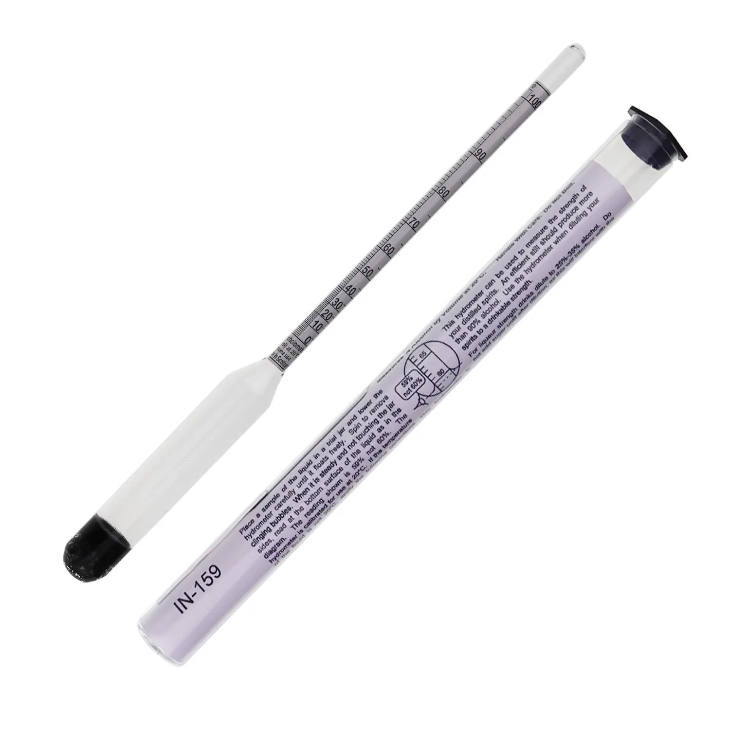 Alcohol Meter Spirit Meter 0-100% Measures Alcohol in Distilled Spirit 23cm
