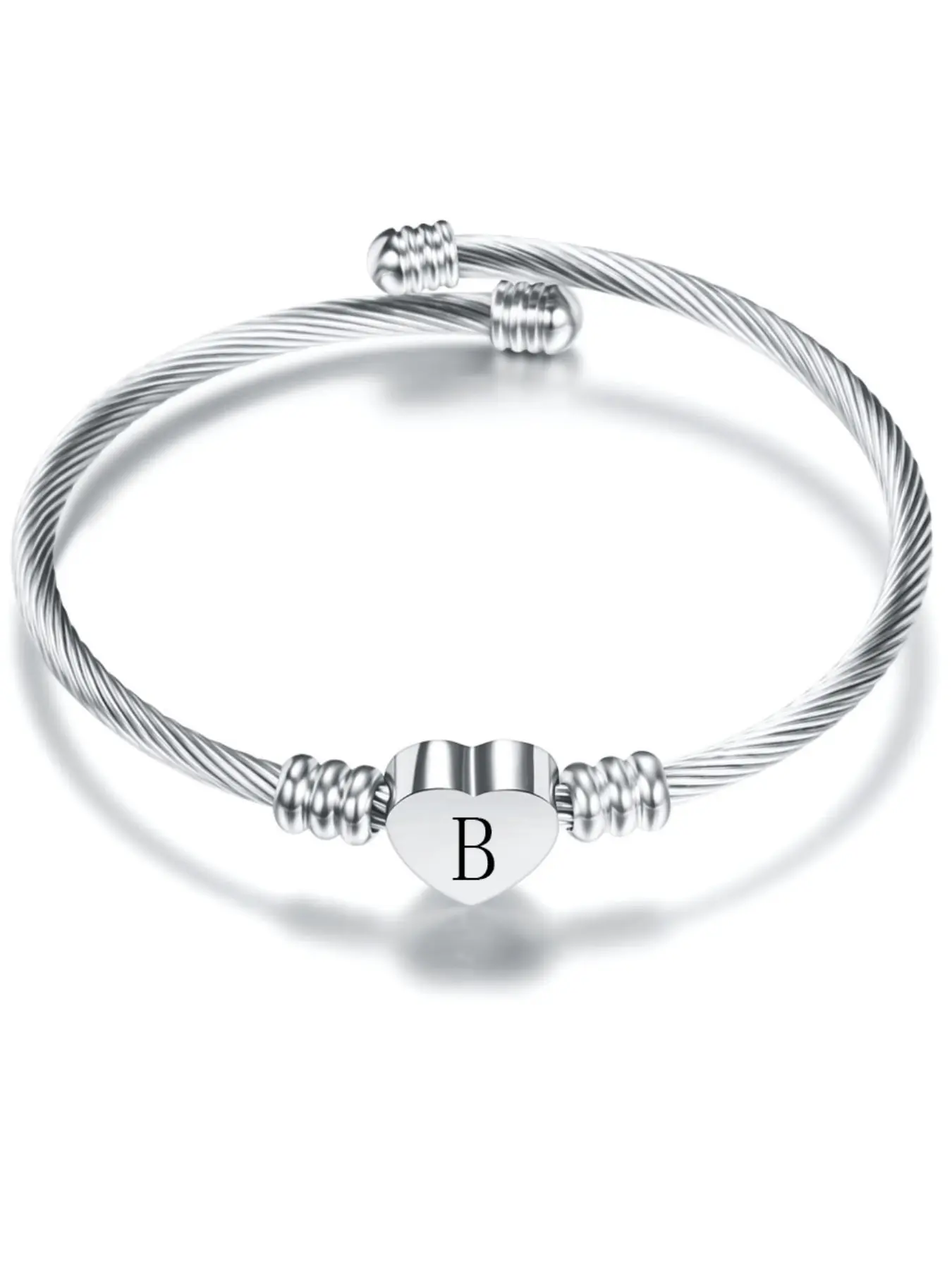 Stainless Steel Wristband, 26 Letters Heart Letter Bracelet, Adjustable Open Closure, Preppy Style, All Seasons Jewelry