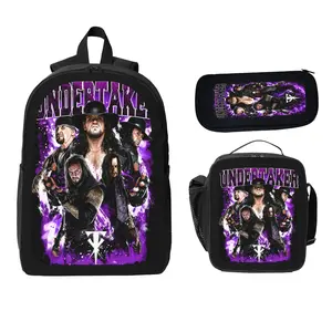 WWE Backpack Set Durable Polyester School Bookbag Lunch Bag Pencil Case Lightweight Travel Daypack Back To School Supplies Wrestling Graphic Bag For Boys Girls Teens Students TikTok Trendy Style