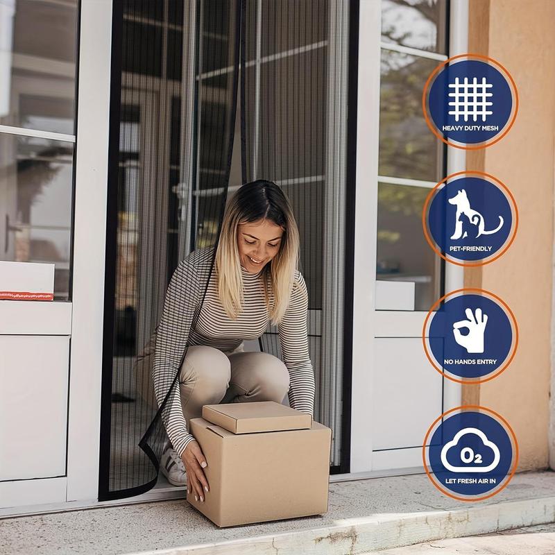 Self-Sealing Magnetic Screen Door with Heavy-Duty Nylon Mesh & Magnets - Hands-Free Insect Protection, Easy Magnetic Strips Installation for Patio, Balcony, Indoor/Outdoor Use, Patio Mosquito Barrier, Functional Door Design, Durable Mesh Material, Balcony