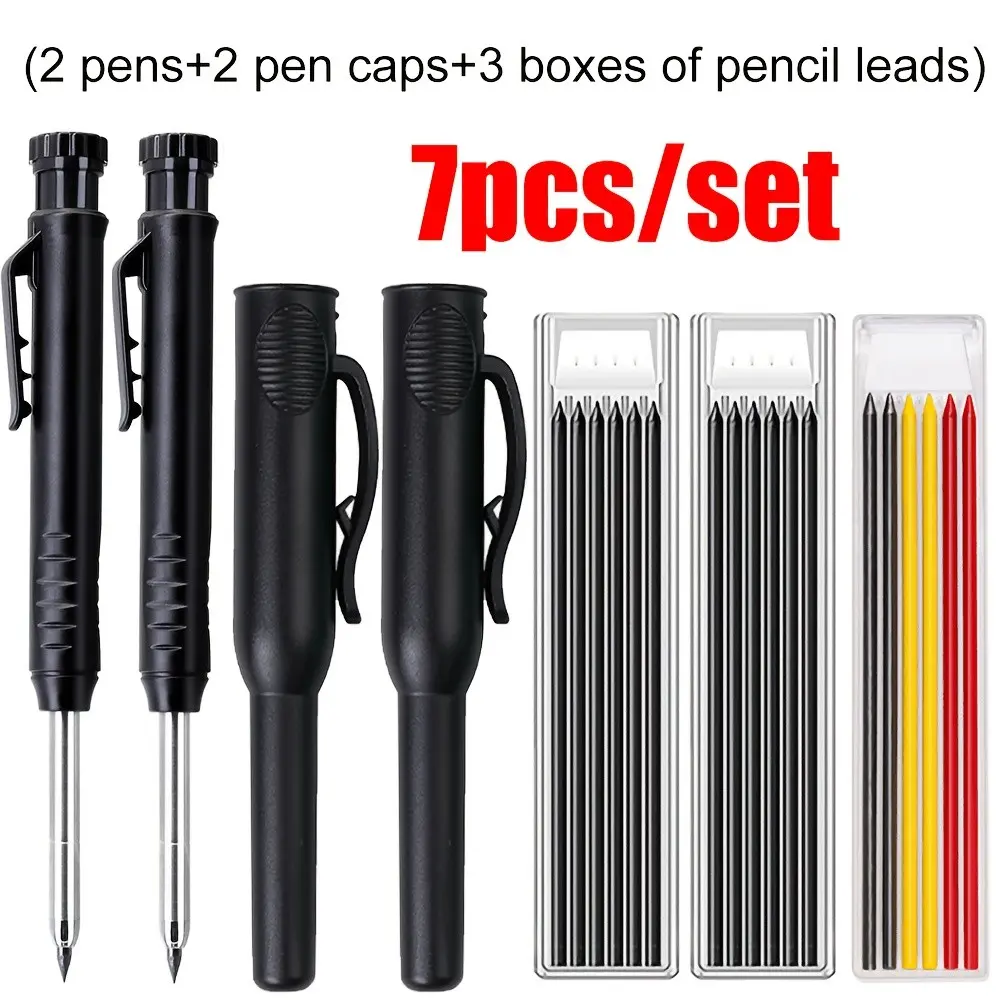 7 pieces/set of 2.8mm woodworking mechanical automatic pencils, not easy to break, very suitable for woodworking marking, writing, and construction supplies, the favorite automatic pencil in the global market!
