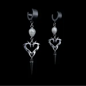 Minimalist Dark Gothic Style Creative Stainless Steel Flame Heart Earrings for Women