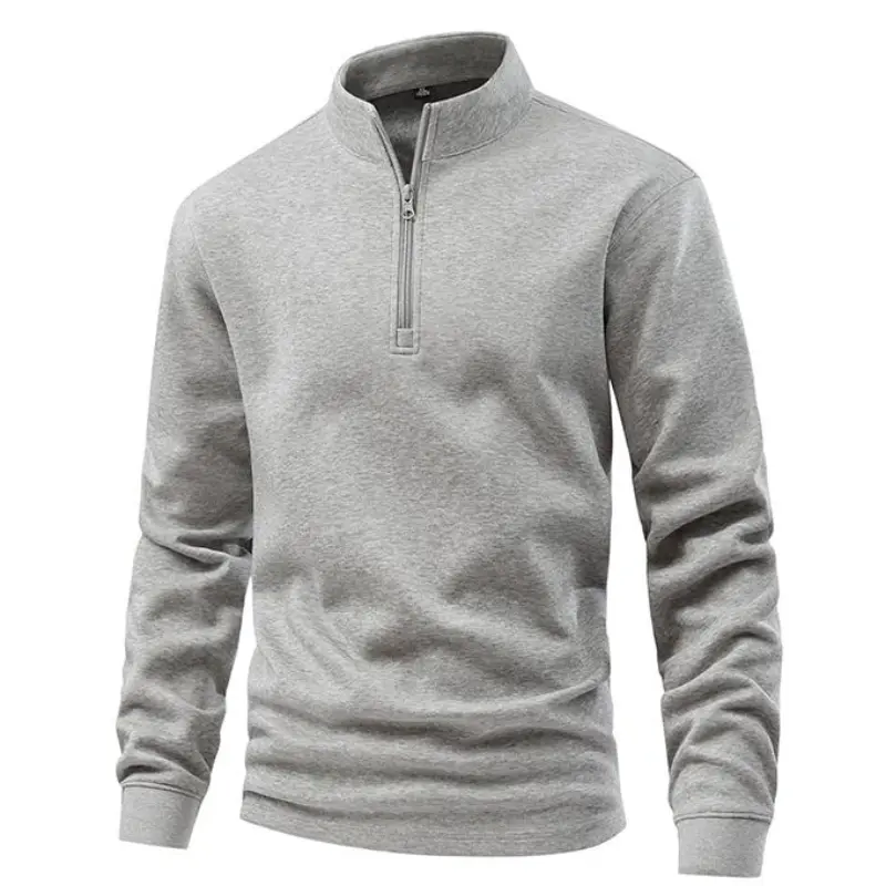 Men's Classic Soft Fleece Quarter-Zip Stand Collar Sweatshirt - Ribbed Cuffs, Ribbed Hem, Regular Tailored Fit, Solid Casual Long-Sleeve Pullover for Business Daily Outfits | Menswear Tops #sohochic
