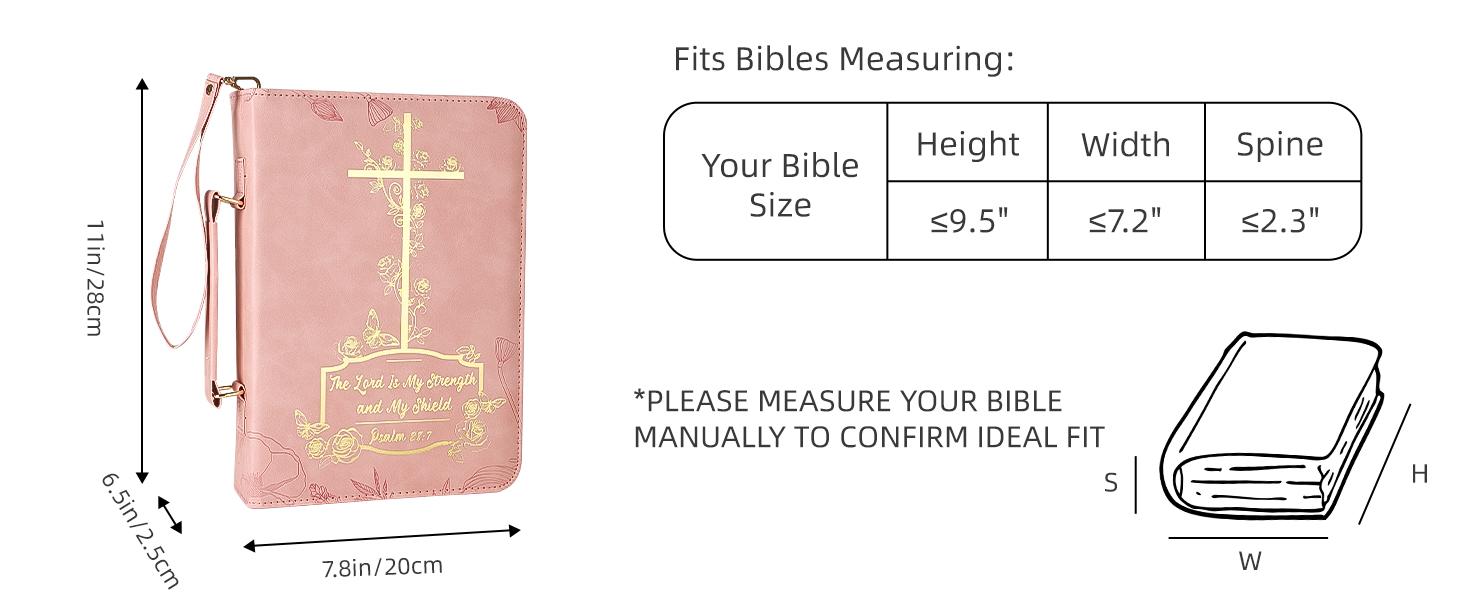 Bible Cover Case for Women，Large PU Leather Debossed Scripture Cover with Cross & Rose，Bible Accessories，Bible Carrying Case for Women, Girls, Gifts (Pink Gold)