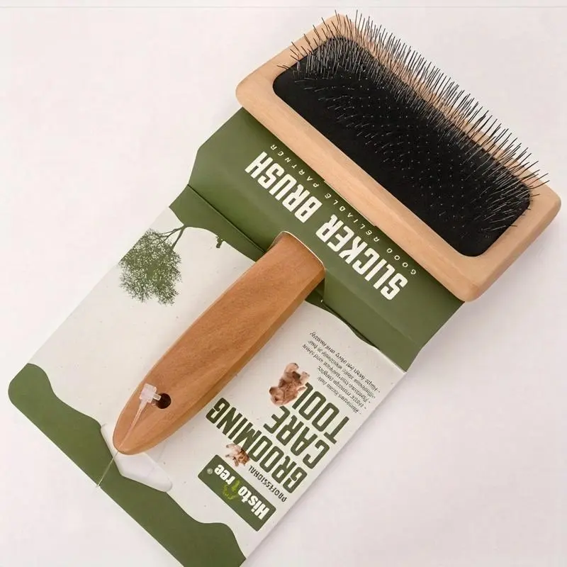 Professional PC Material Pin Comb for Shedding and Dematting | Dog Grooming Brush with Sturdy Wooden Handle - Pet Care Tool for Dogs and Cats