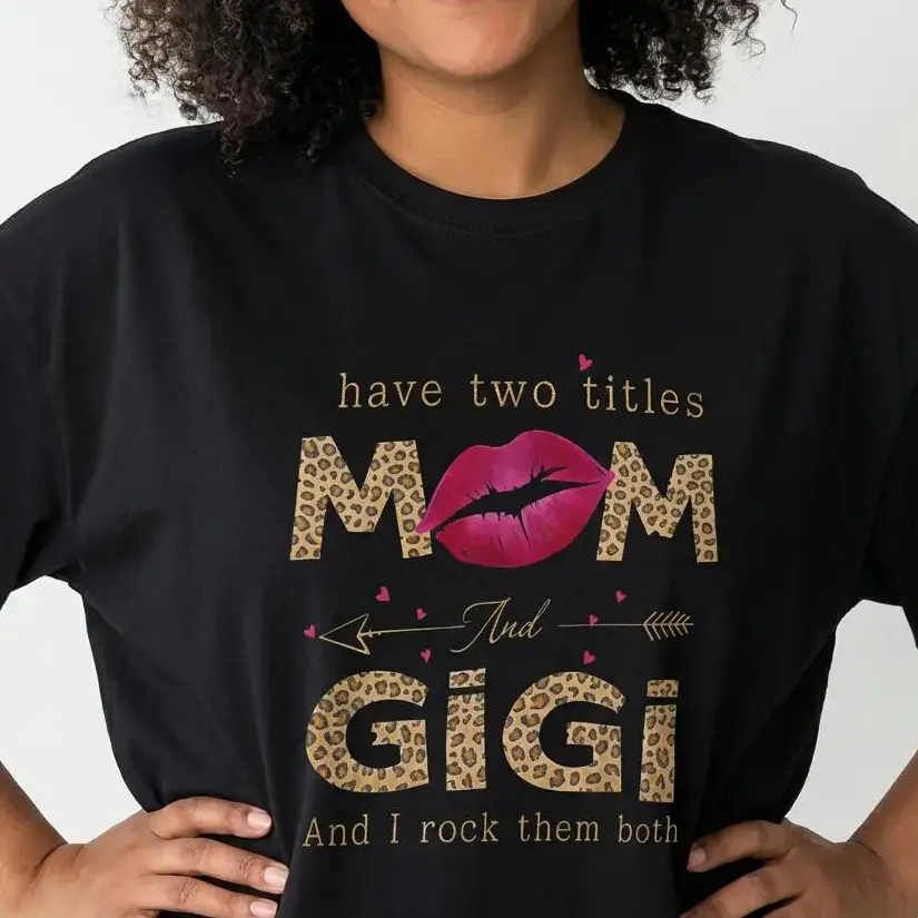 Mom And Gigi Leopard Print Shirt Women Plus Size Graphic Tee Grandma Gift