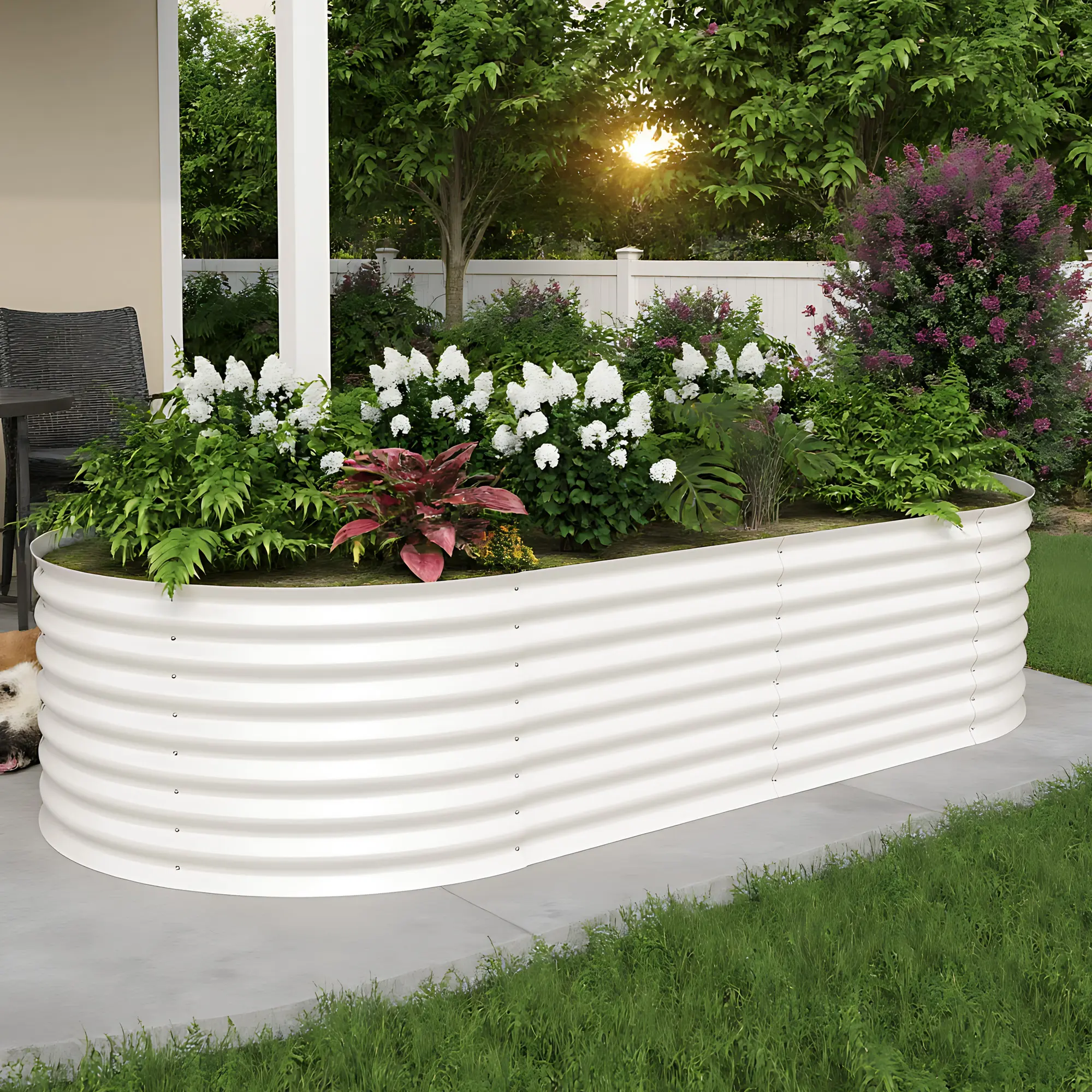 Heavy Duty Galvanized Steel Raised Garden Bed, Rust-Resistant Metal Planter Box for Vegetables Flowers Herbs, Open-Bottom Drainage Easy Assembly, Green/Beige for Outdoor Garden Backyard Patio