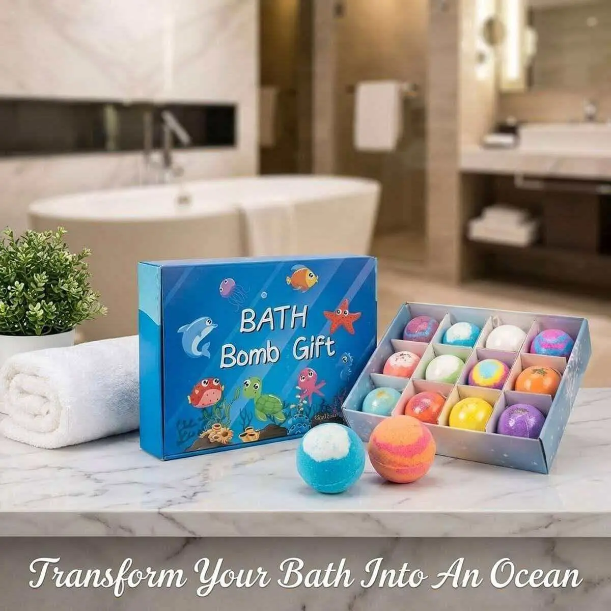 2026 Bestseller, 60g*12 Sea Salt Bath Bombs, Includes 12 Ocean Toys, 12 Essential Oils, Body Care, Perfect Gift for Kids, Love Bathing
