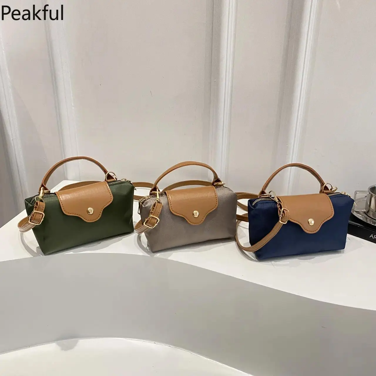 2026 Women's Mini Nylon Crossbody Purse, Popular Leather Trim Top-Handle Shoulder Bag, Compact Zippered Everyday Carry Bag, versatile design & neutral color options, great for storing essentials, concerts and gifting Lumina Accent Co.