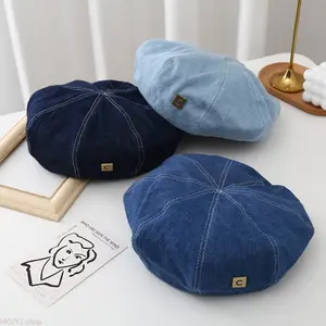 Women Girls Denim Beret Hat French Painter Cap Vintage Style Soft Structured Face Slimming Lightweight Comfortable Fit Adjustable Headwear Denim Fabric Blue Wash Set Daily Wear Street Style Travel Outfit Styling TikTok Fashion Y2K Vintage Aesthetic Pinter