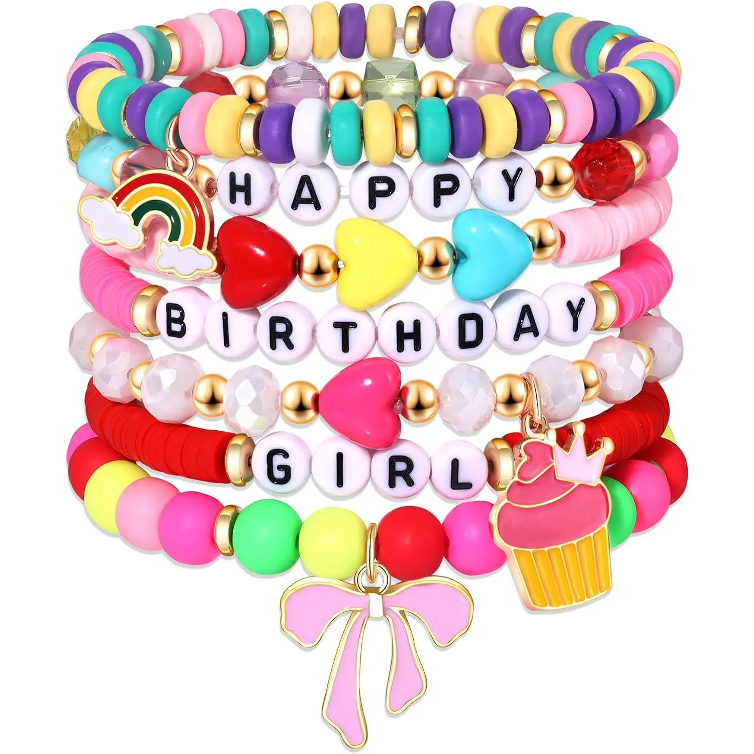 Birthday Bracelets Happy Birthday Heishi Bracelets Preppy Bracelets Colorful Clay Friendship Bracelet Bead Bracelets Bangle Summer Surfer Bracelets Birthday  Gifts