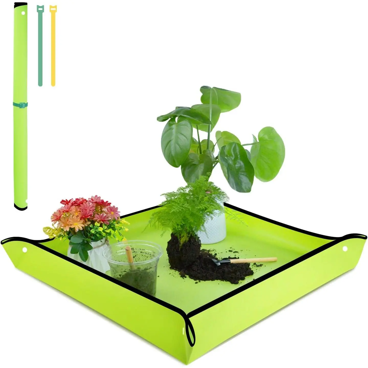 Repotting Mat 29.5"x 29.5" for Indoor  Transplanting Green Large Garden Mat  for  Lovers Oxford Fabric Portable Potting Tray for Gardening Mess Control