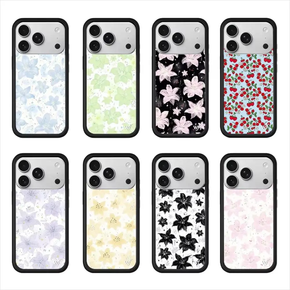 Wildflower INS Green Yellow Pink Lily Phone Case, Fashion Protective Cover for iPhone 17, 16, 15, 14, 13, 12 Pro Max Plus WF