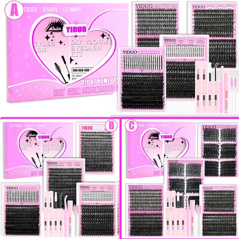 YIDUO 6/8/10Styles Lash Clusters Kit False Eyelash Extensions, Diy False Eyelashes 40D/60D/80D/Bottom Lashes 5-18mm Eyelash Extension Set 1100 Pcs D-Curl With Lash Bond & Seal x2, Lash Remover, Lash Tweezers, Eyelash Brush, Lash Glue DIY at Home