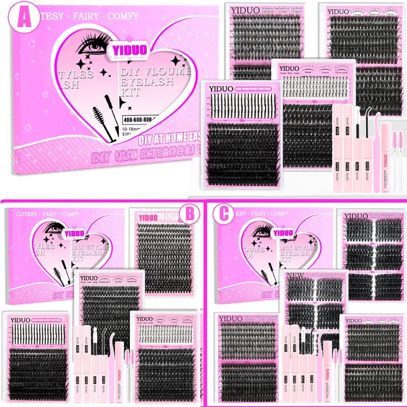 YIDUO 6/8/10Styles Lash Clusters Kit False Eyelash Extensions, Diy False Eyelashes 40D/60D/80D/Bottom Lashes 5-18mm Eyelash Extension Set 1100 Pcs D-Curl With Lash Bond & Seal x2, Lash Remover, Lash Tweezers, Eyelash Brush, Lash Glue DIY at Home