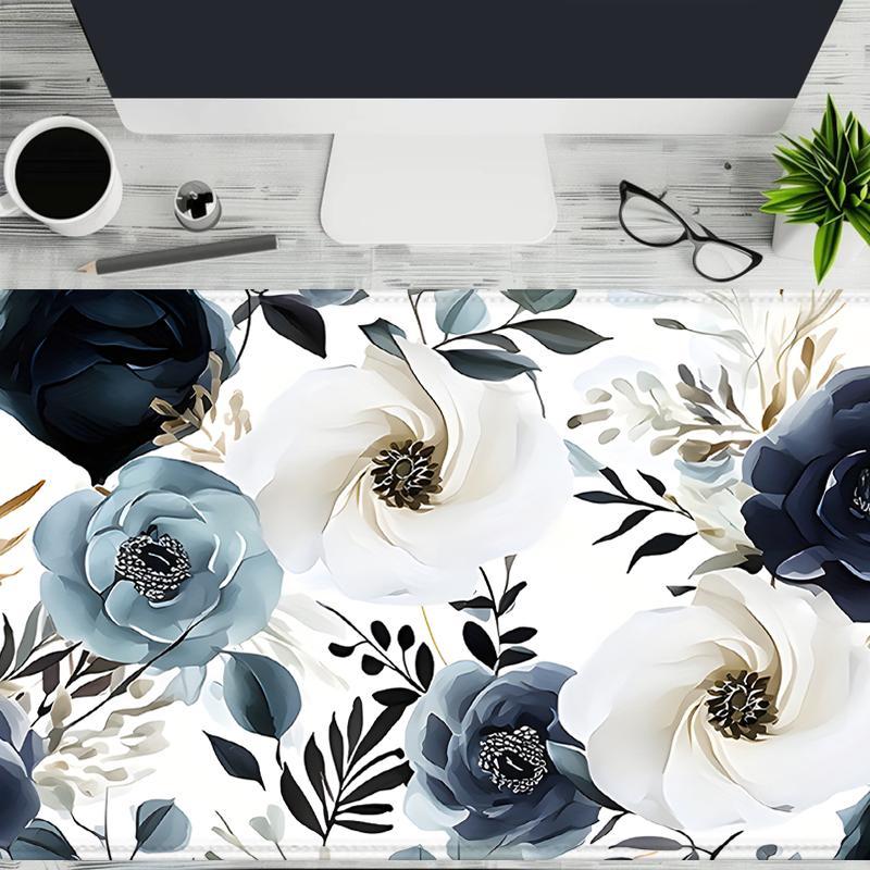 Creative Floral Pattern Mouse Pad, Multipurpose Large Rectangle Gaming Mouse Pad, Non-slip Rubber Base Stitched Edge Desk Pad For Desk Laptop Desktop, Durability Office Accessories, Desktop Accessory, Corporate Work Desk Accessories