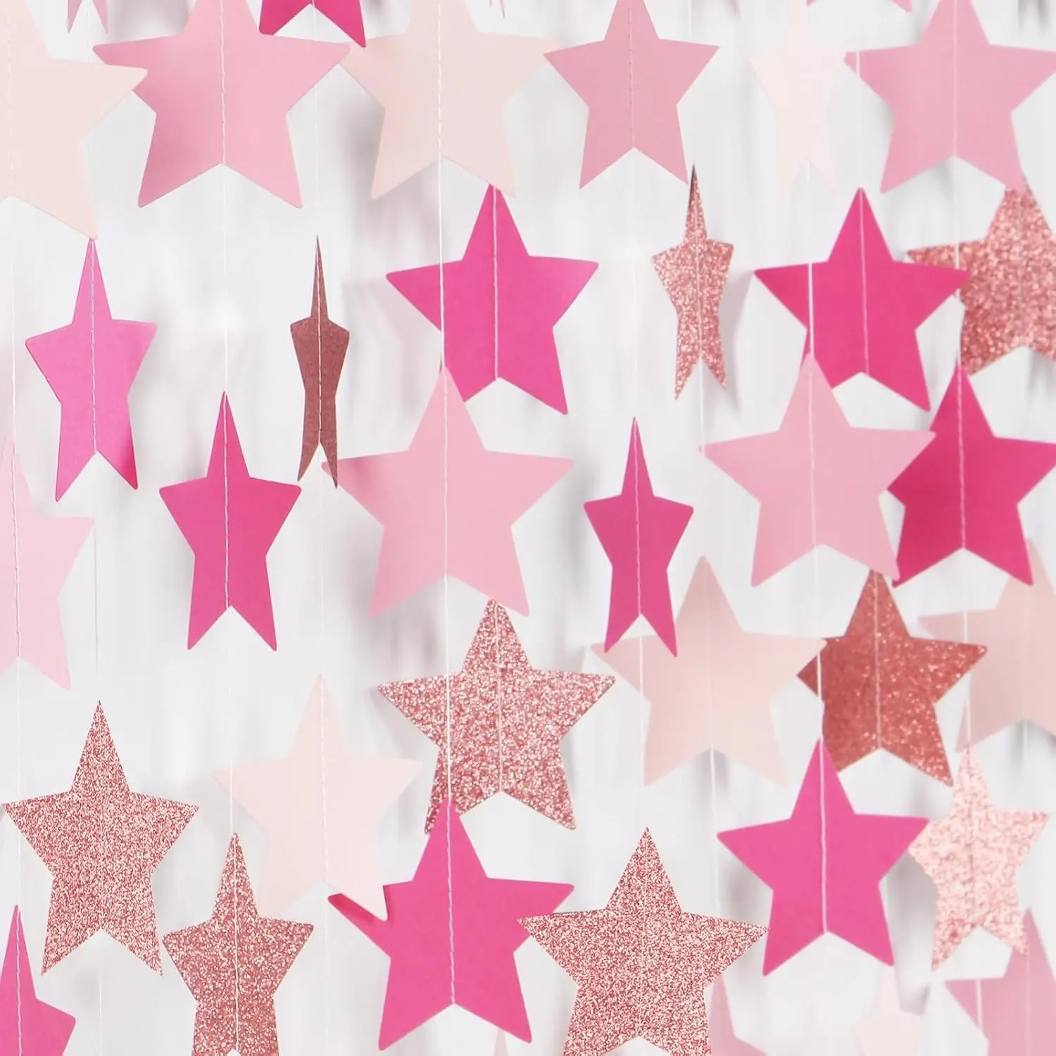 Hot Pink Rose Gold Party Decorations Garland - 62ft Twinkle Little Star Hanging Streamers Banner, Perfect for Birthday Wedding Bridal Baby Shower Bachelorette Engagement Party Decor
