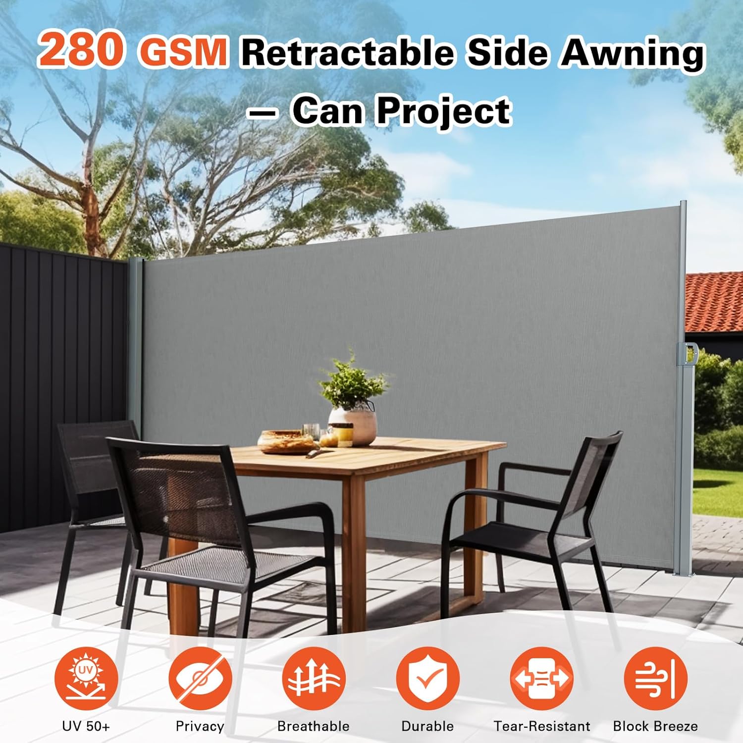 Retractable Side Awning Outdoor Privacy Screen, UV Resistant & Waterproof Folding Room Divider Fence, Windproof Patio Sunshade for Backyard, Garden, Balcony and Commercial Use