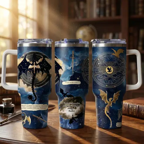 40oz Fourth Wing Dragon Print Stainless Steel Insulated Flask - Minimalist Beverage Drinkware with Handle, Leak-Proof Basgiath War College Portable Tumbler, Coffee Flask Great Gift for Book Lovers (Temperature-Resistant)