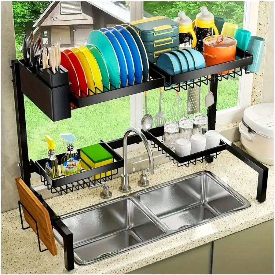 Adjustable Over-The-Sink Dish Drying Rack - Multifunctional Kitchen Organizer With Utensil Holder, Cutting Board Storage & Drain Basket, Ideal Birthday Halloween Christmas Holiday Gift