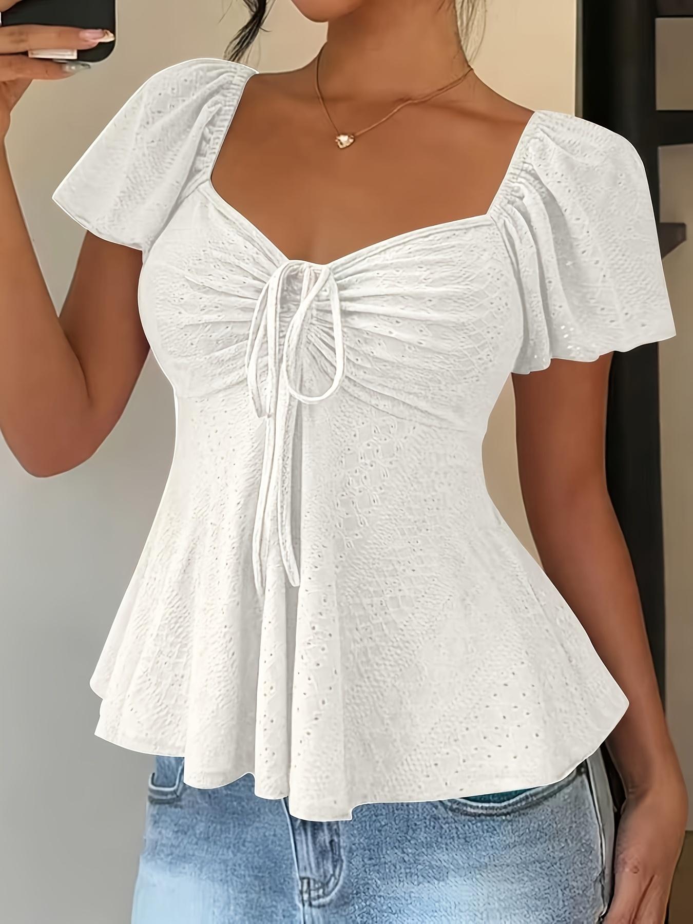 Women's Y2K Solid Color Jacquard V Neck Drawstring Crop Top Spring Summer New Arrival Breathable Dry Fit Long Sleeve UV Protective Active Gym Yoga Compression Shirt