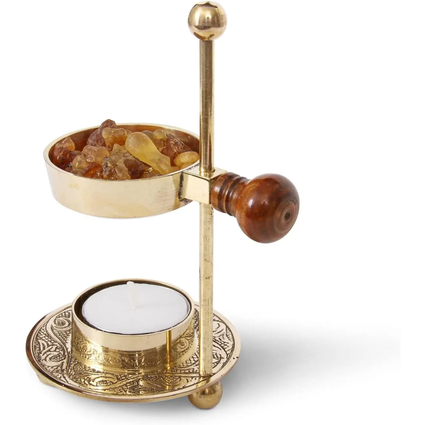 Resin Incense Burner with Adjustable Brass Design for Tea Light or Charcoal Heating - Perfect for Frankincense, Myrrh & Copal - Spiritual Aromatherapy Gift for Home FragranceGift