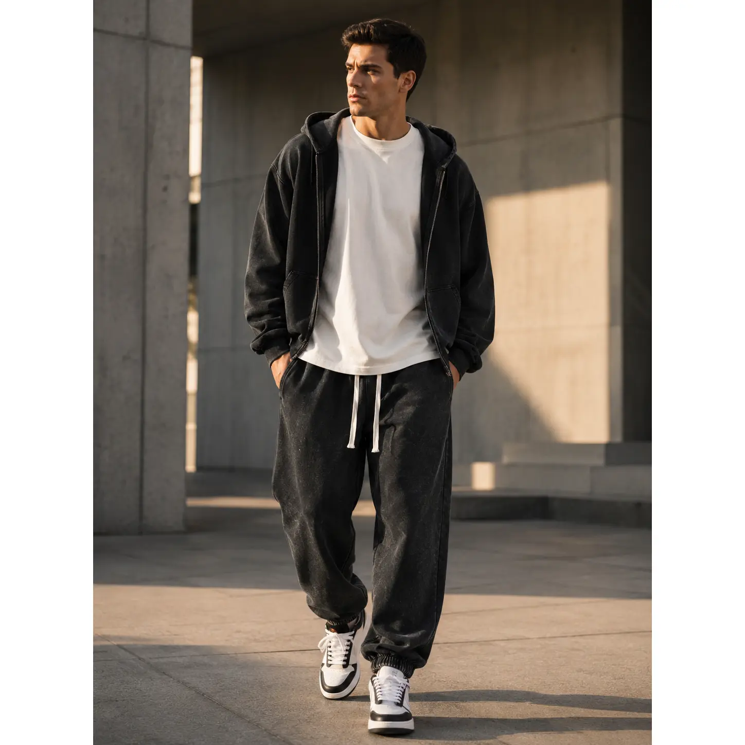 UNISEX Acid Wash Cuffed Jogger Pants with Elastic Waistband and Side Pockets, Vintage Loose Fit Sweatpants for Everyday Casual Streetwear
