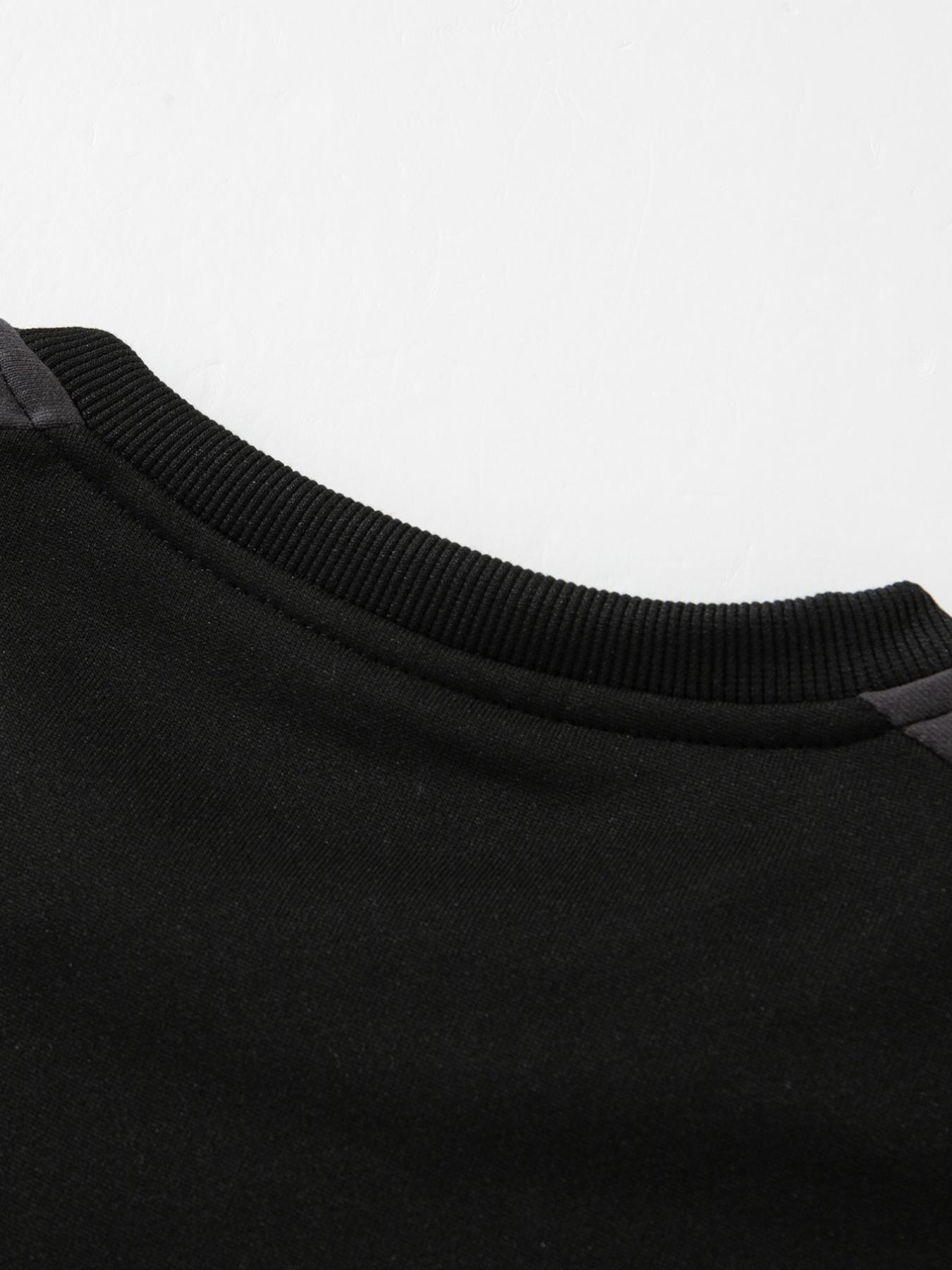 Men's Solid Color Patchwork Crew Neck Long Sleeve Fitted Knit Casual Top, Comfortable Classic Fashion Design, Perfect for Spring & Fall Seasons, Sweatshirts