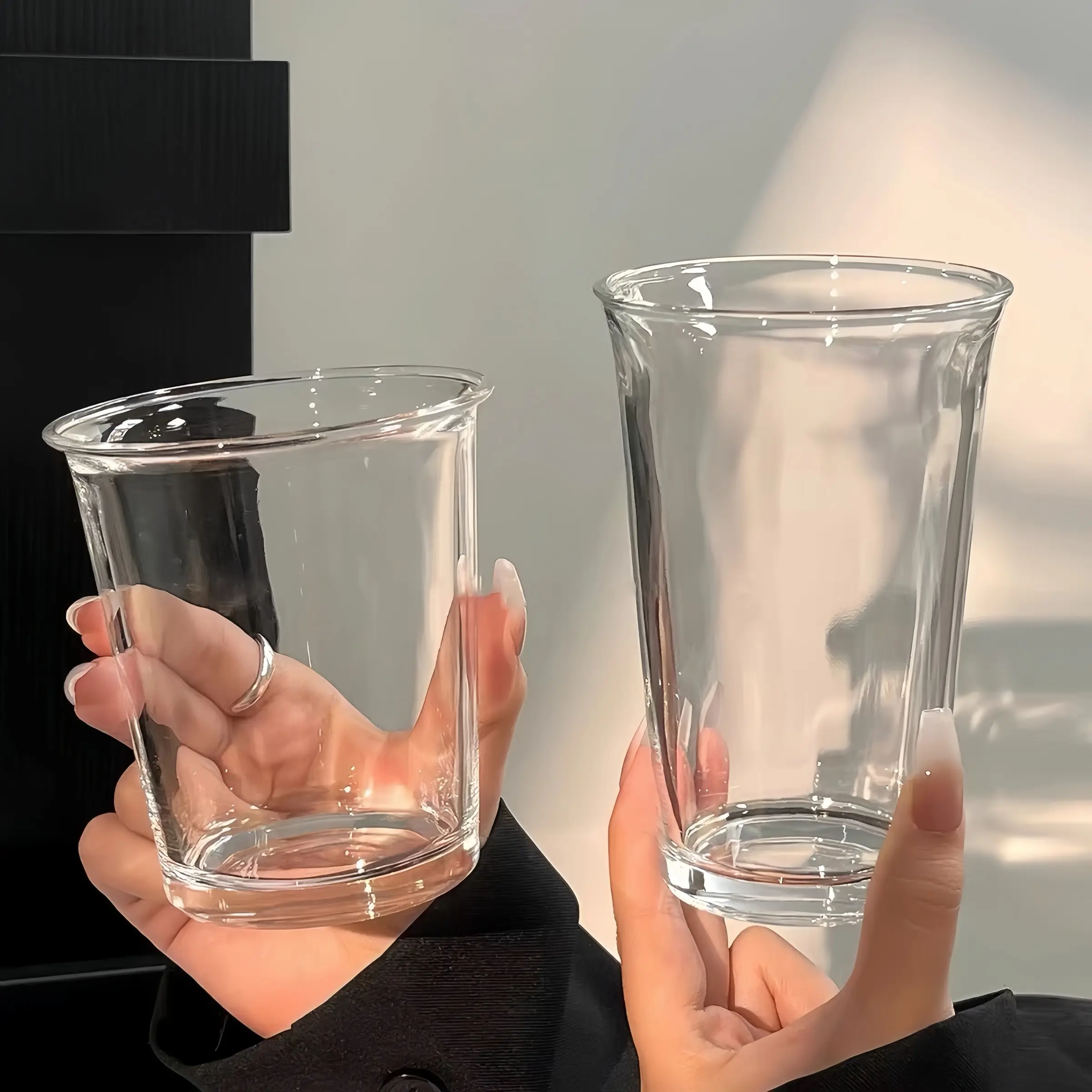 12oz Transparent Thick Glass Cup, Clear Glass Cup, Style Coffee Mug, Carbonated Water, Breakfast Cup, Heat Resistant, Home, School, Cafe, Gift