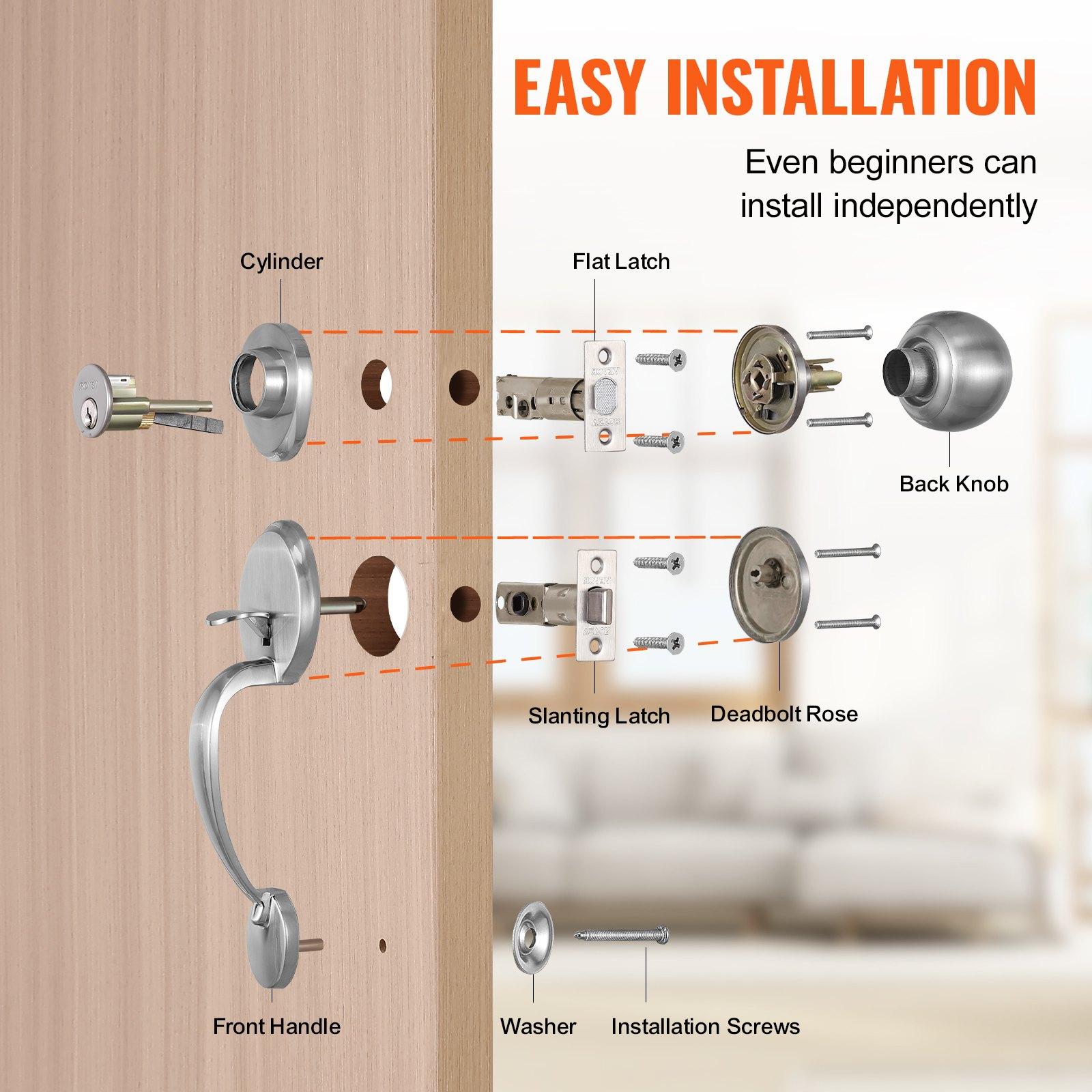 Satin Nickel Front Door Handle and Deadbolt Set - Zinc Alloy, Corrosion ...
