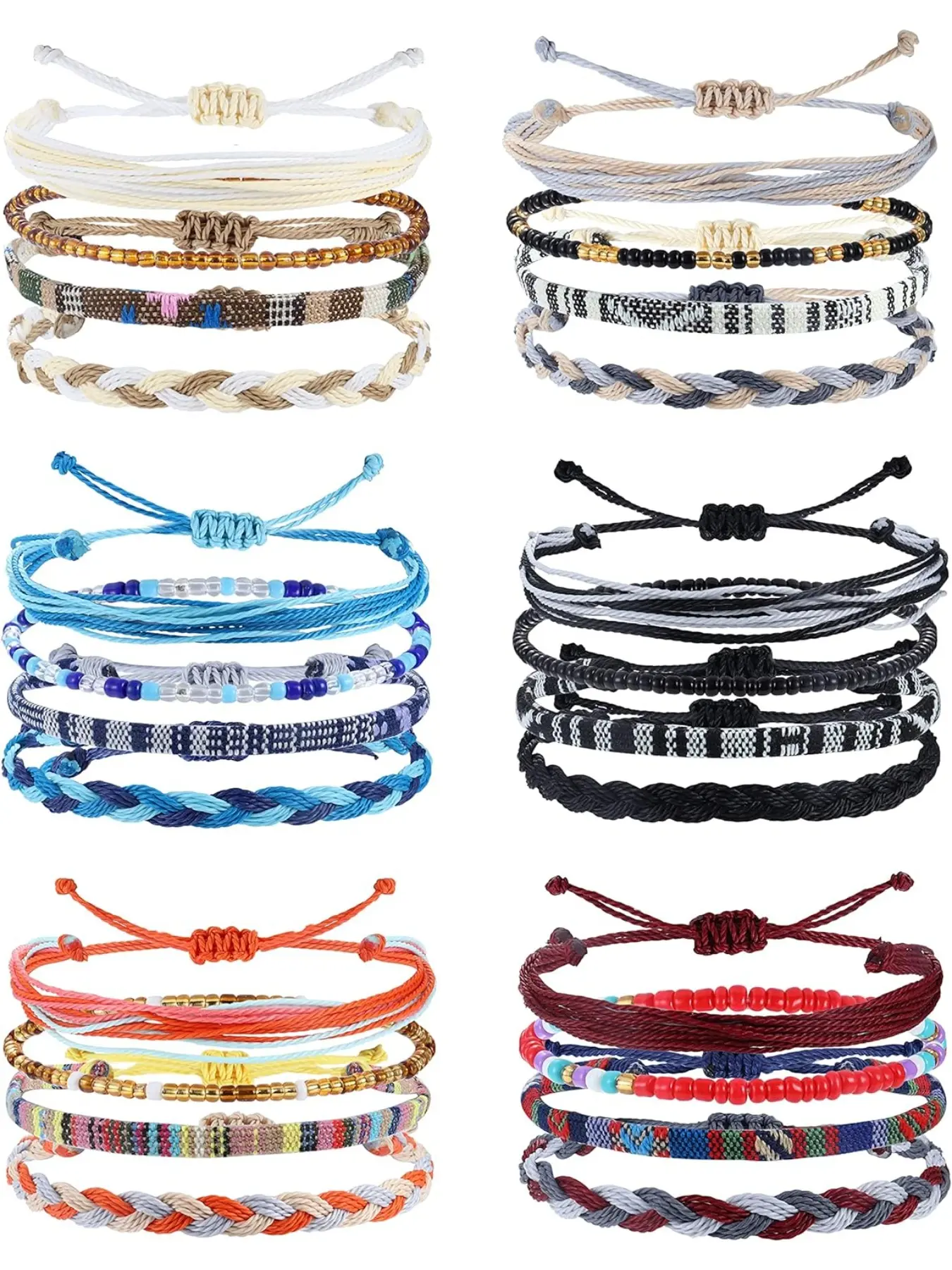 24 Pcs Boho Surfer Bracelet Anklet Adjustable Beaded Anklets Handmade Braided Bracelet Colorful Anklet Summer String Rope Ankle Bracelets Waterproof Surfer Beach Bracelet Boho Wearable Jewelry for Women Men