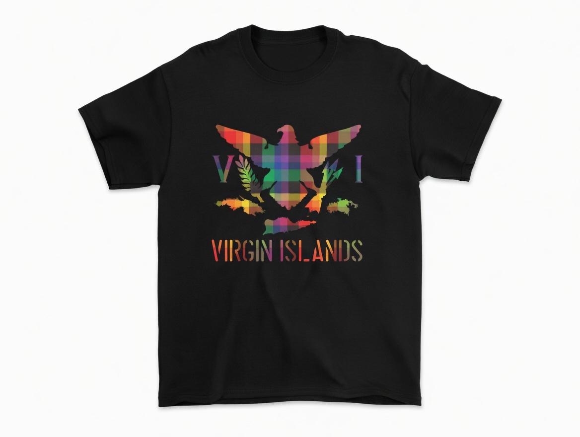 VI Madras Flag Graphic Tee, Virgin Islands Souvenir Design, Cultural Heritage Print, Unisex, Comfortable, All‑Season Wear