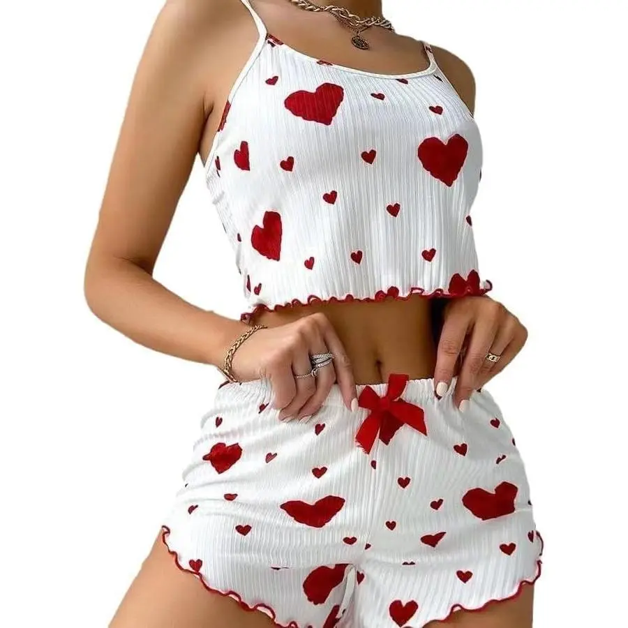 Cute Pajamas  Women Strawberry Print PJ Set Crop Cami Tops and Shorts Set 2 Piece Lounge Sets