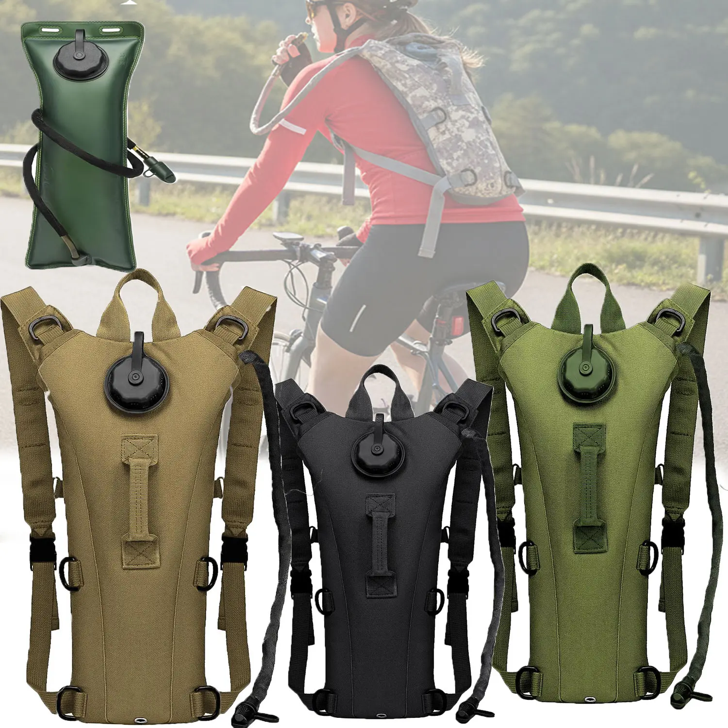3L Unisex Oxford Fabric Hydration Backpack with Detachable Reservoir, Adjustable Straps & Water Bladder Storage Bag - Hiking Camping Daypack