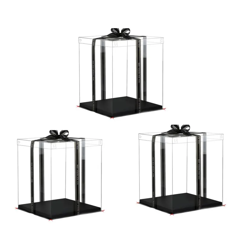 3-Pack  Tall Transparent Gift Boxes Clear cake Box with Ribbon,Ideal for Large 8" Tall Layer Tiered Cakes and Clear Gift Boxes for Wedding Party and Gift Display