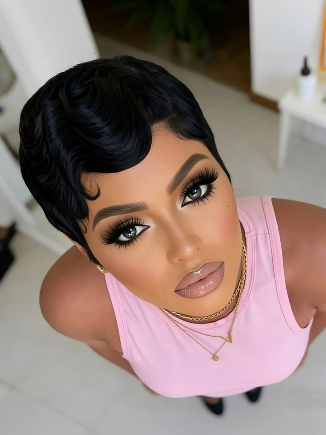 Pixie Cut Short Finger Wave Human Hair Wig, Machine Made Pixie Wig for Daily Party Use, Stylish Gift Wig for Women