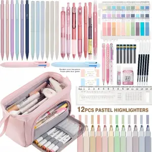56PCS Aesthetic School Supplies with Cute Pencil Case,Highlighters,Black Ink Gel Pens,Mechanical Pencil Set 0.5mm for Students Stationary College Essentials,Office School Supplies Gifts for Women Men.back to school.