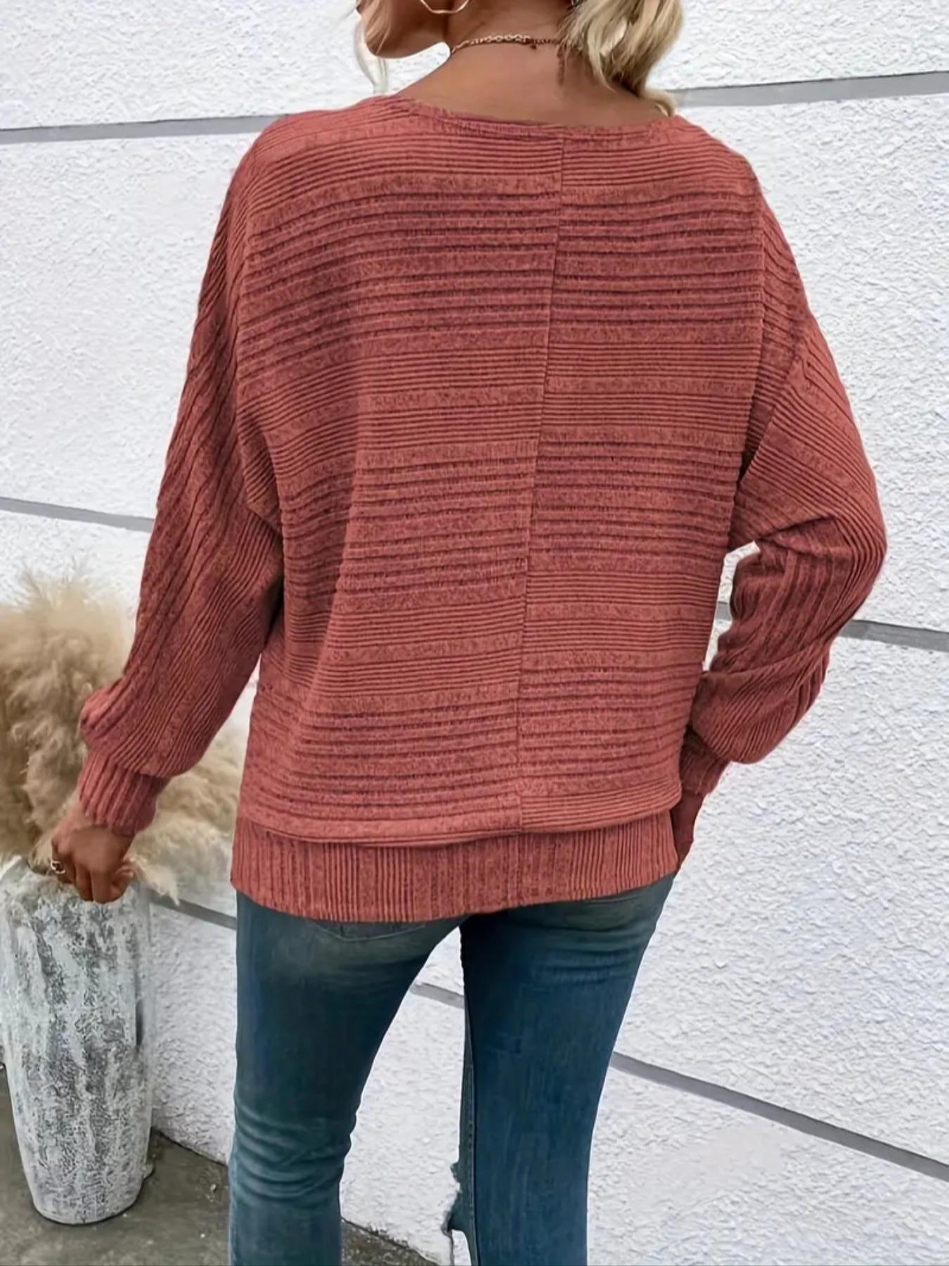 Women's Plain Batwing-Sleeve Tee, Casual Long-Sleeve Crew Neck T-Shirt for Fall & Winter, Fashion Ladies' Clothing for Daily Wear