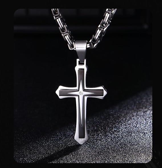 Exquisite Black Gold  for Men Stainless Steel  Chain With Cross Pendant Necklace   22-30Inch Jewellery