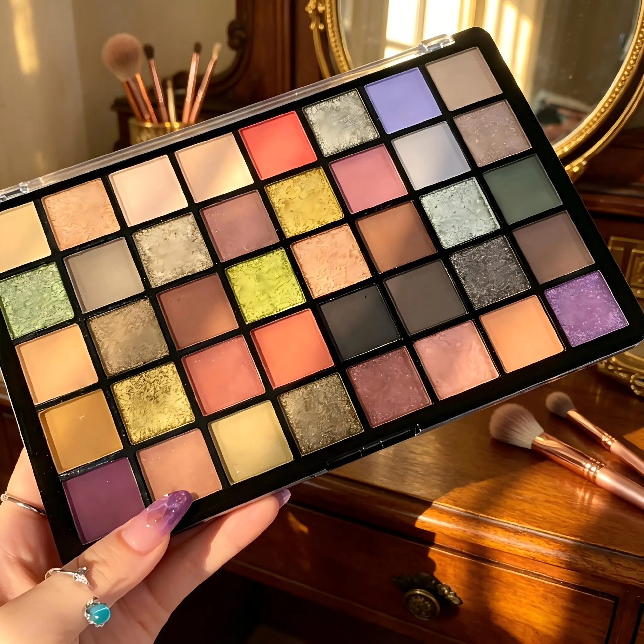 Professional 40 Colors Eyeshadow Palette, Vibrant Matte Metallic Glitter Eye Shadow Set, Shimmer Matte Eyeshadows, Waterproof Sweatproof Multichrome Makeup Palette for Women Beginners & Makeup Artists