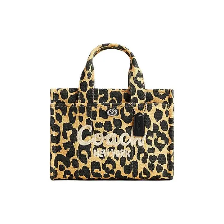 COACH Cargo 26 Leopard-Print Embroidered Logo Zip-Tote Bag for Women, Black and Yellow