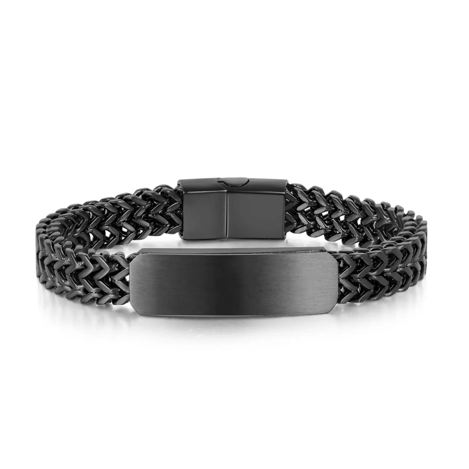 Personalized Rectangular Plate Stainless Steel Chain Bracelet for Him, Custom Engravings, Biker Look Fashion Jewelry, Birthday Gift Ideas, Gifts for Him Daily Accessory, Double Layer, Chain Jewelry Bracelets & Bangles