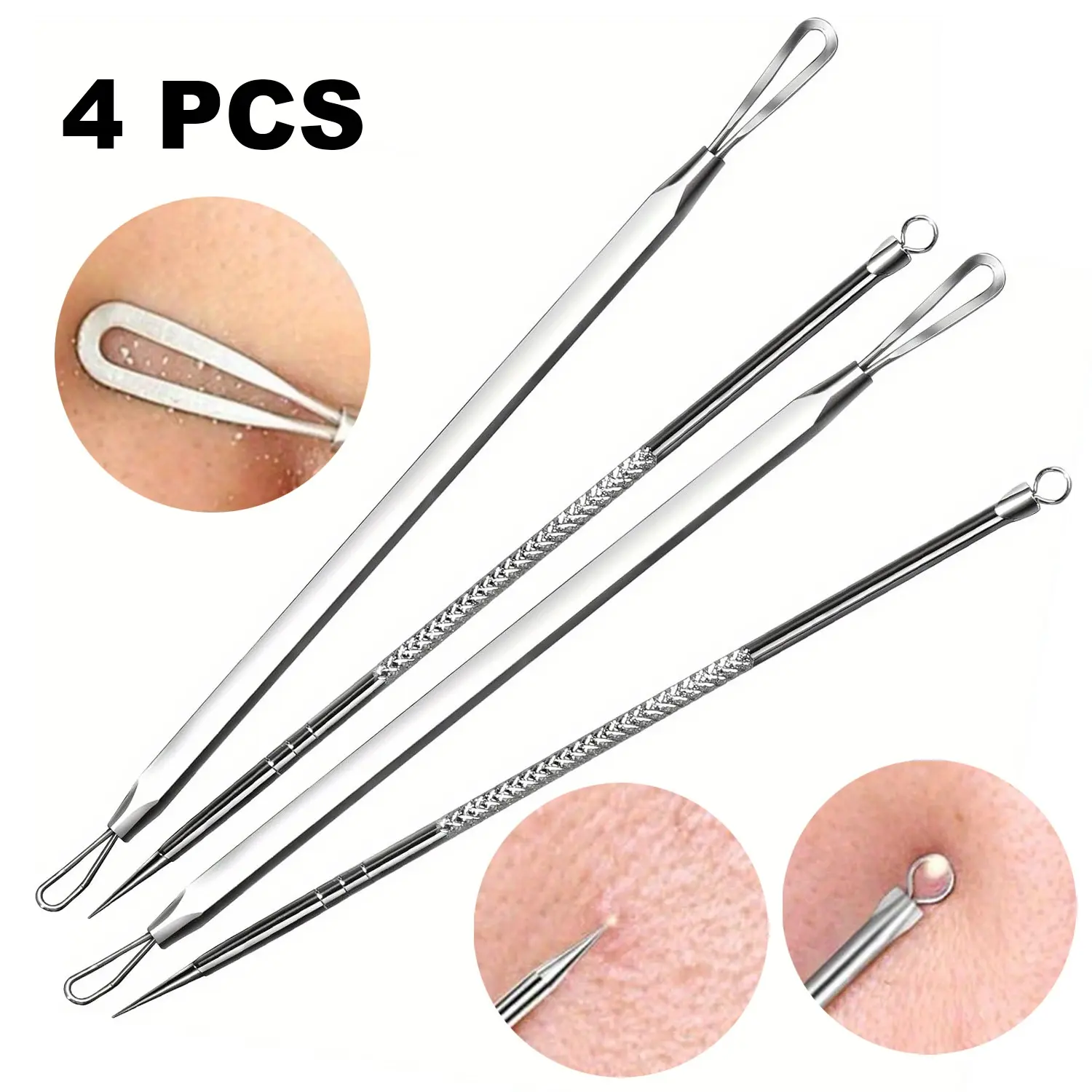 4Pcs Professional Blackhead and Blemish Remover -Pimple Comedone Removal 2-in-1 Extractor Tool