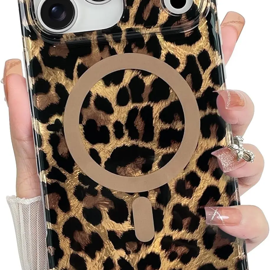 Magnetic Leopard Cheetah Animal Print Aesthetic Protective Cover Phone Case for iPhone 17 Series [Compatible with Magsafe]